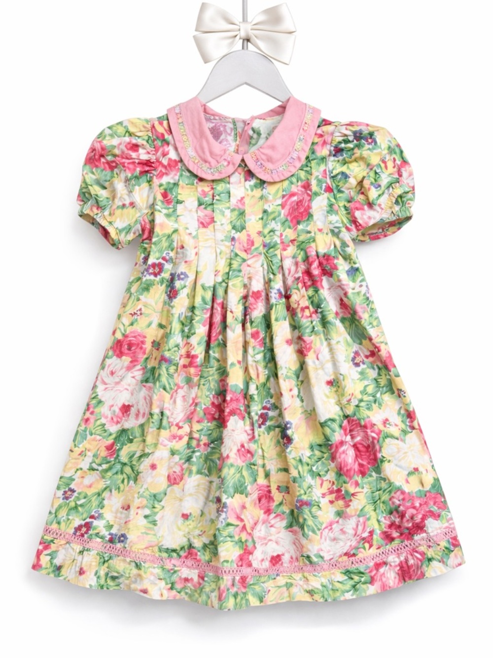 SPECIAL Rare 90s Vintage Polly Flinders Floral Smocked Puff Sleeve Dress Girls 6